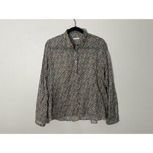 Robert Friedman Floral Cotton Button Down Shirt With Pockets Size Medium